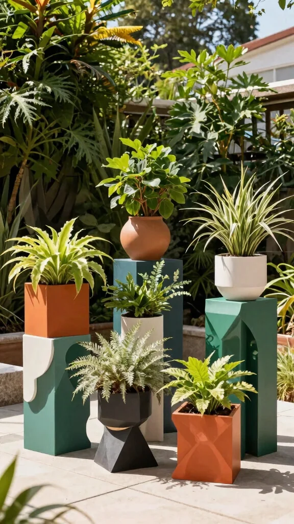 11 Outdoor Plant Stand Ideas Garden Ready - 9. Contemporary Geometric Stands 1