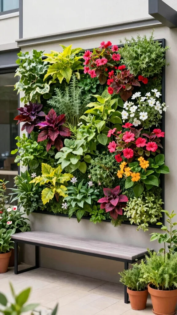 11 Patio Furniture Layout Ideas for Small Space Gardening - 3. Vertical Gardening with Seating 1