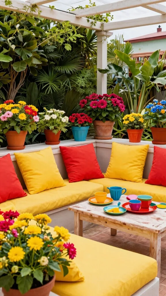 11 Patio Furniture Layout Ideas for Small Space Gardening - 5. Creative Use of Color 1