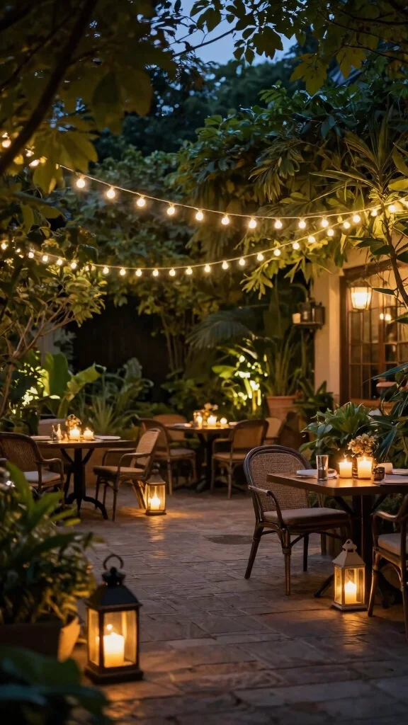 11 Patio Furniture Layout Ideas for Small Space Gardening - 8. Inviting Lighting 1