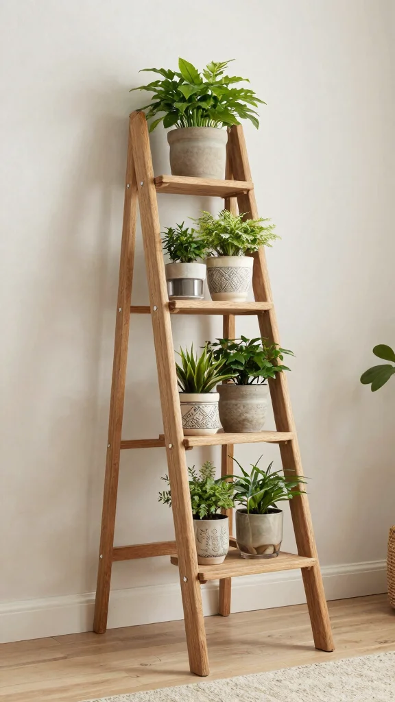 11 Plant Stand DIY Indoor Ideas Easy Build - 1. Ladder Plant Stand 1