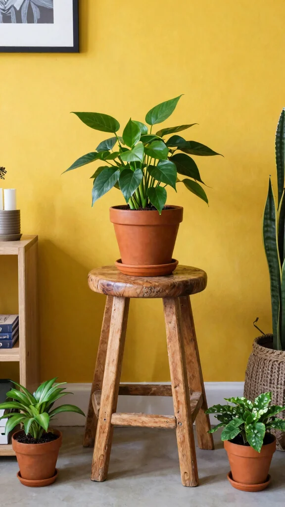 11 Plant Stand DIY Indoor Ideas Easy Build - 7. Repurposed Stool Stand 1