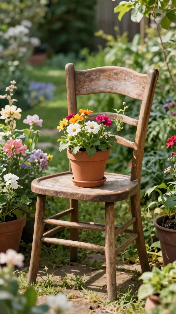 11 Vintage Plant Stand Ideas: Antique Charm - 10. Vintage Chair Plant Stand 1