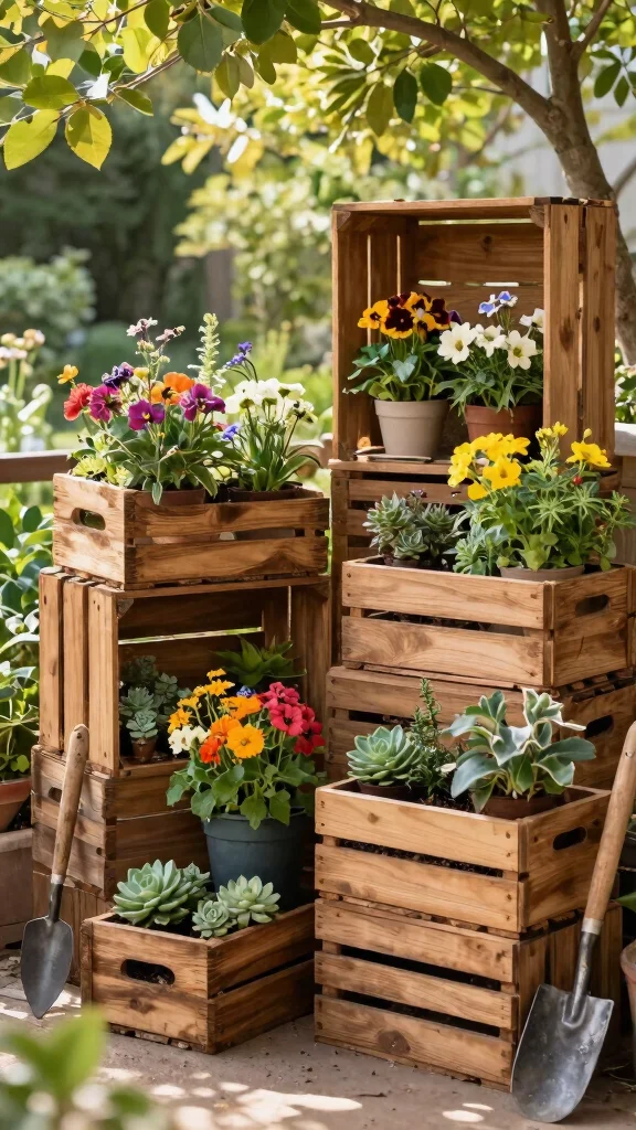11 Vintage Plant Stand Ideas: Antique Charm - 2. Wooden Crates for a Rustic Touch 1