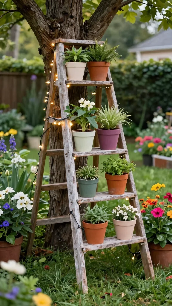 11 Vintage Plant Stand Ideas: Antique Charm - 3. Vintage Ladder Plant Stand 1