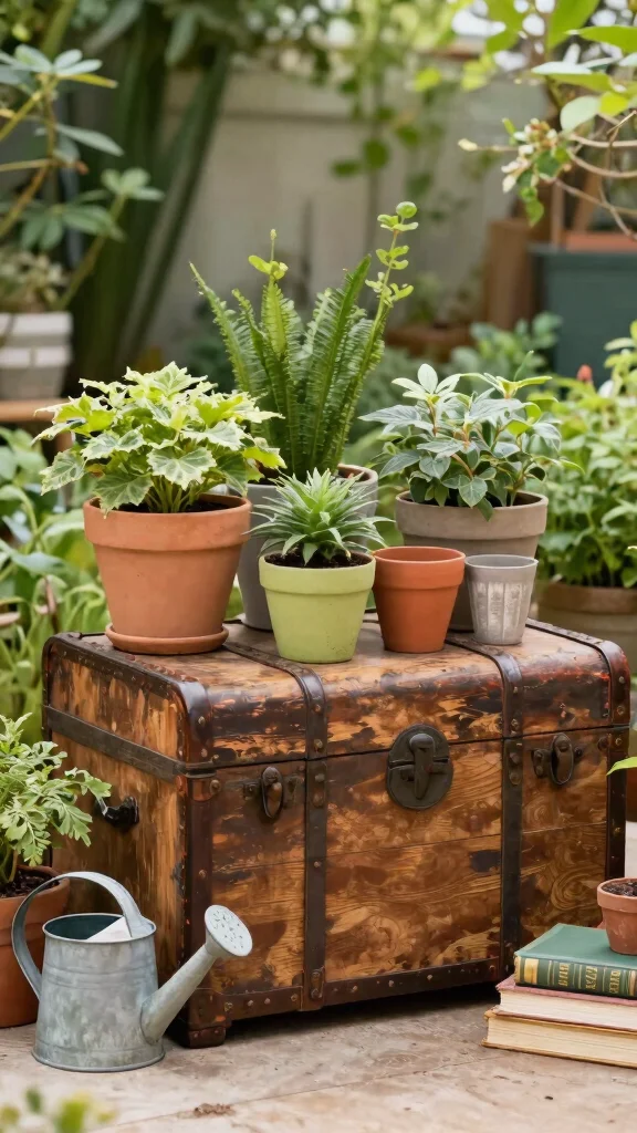 11 Vintage Plant Stand Ideas: Antique Charm - 4. Antique Trunks as Plant Holders 1