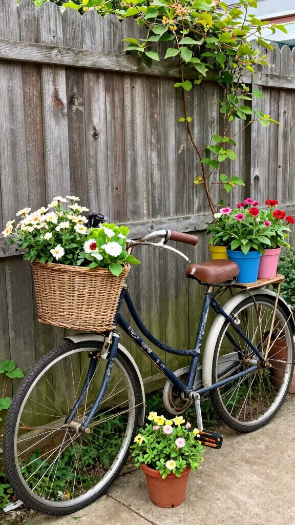 11 Vintage Plant Stand Ideas: Antique Charm - 6. Vintage Bicycle Plant Stand 1