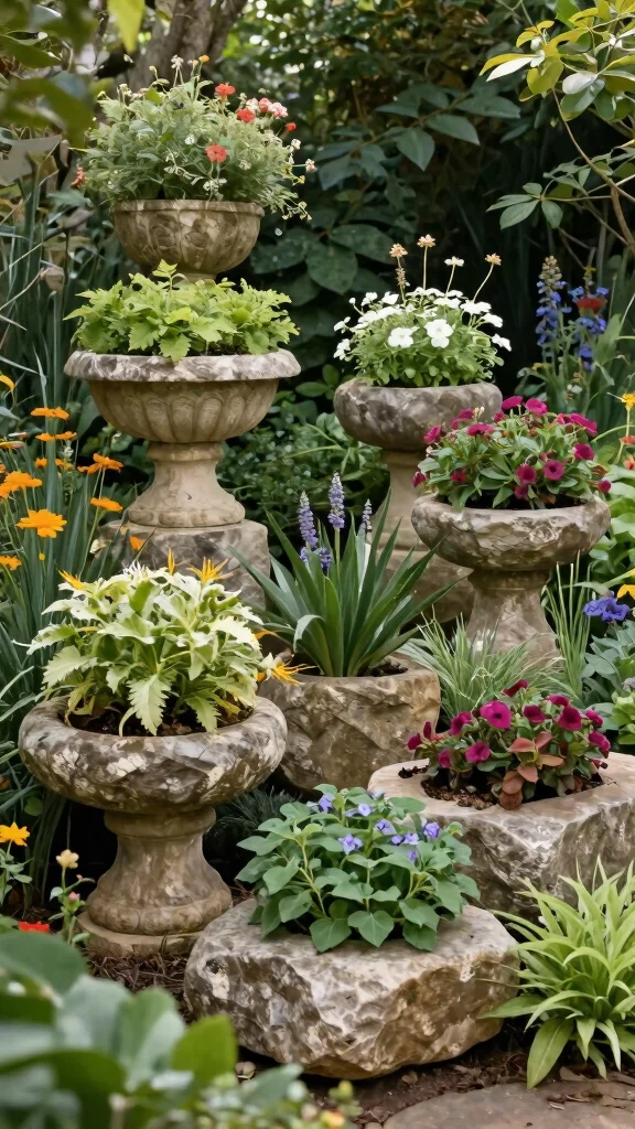 11 Vintage Plant Stand Ideas: Antique Charm - 9. Rustic Stone Plant Holders 1