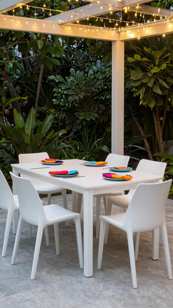 11 White Patio Furniture Ideas Bright Clean - 1. Sleek Resin Dining Set 1