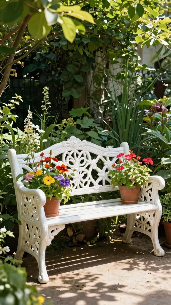 11 White Patio Furniture Ideas Bright Clean - 10. Whimsical White Garden Benches 1
