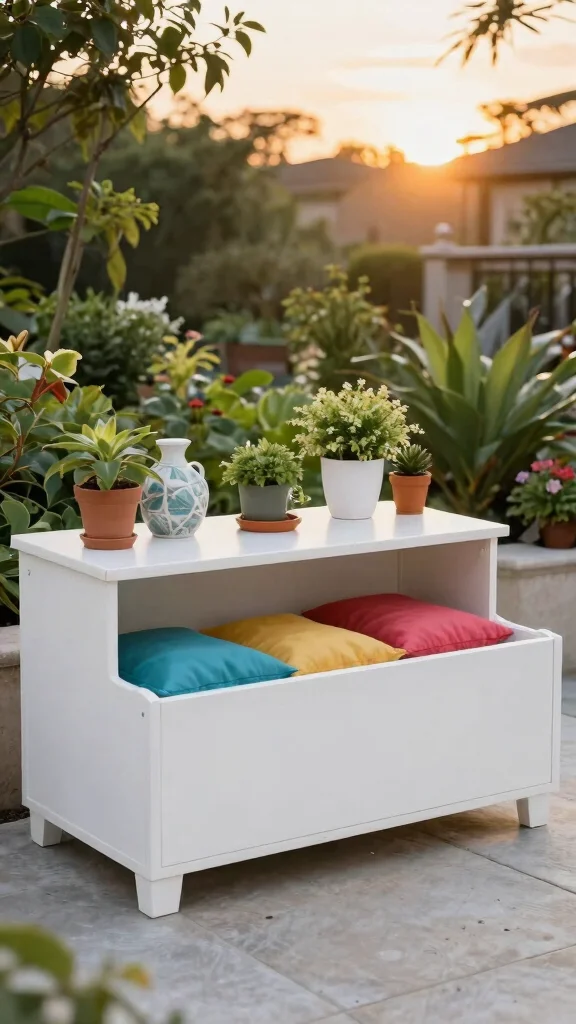 11 White Patio Furniture Ideas Bright Clean - 5. Versatile White Outdoor Storage 1