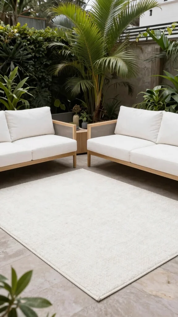 11 White Patio Furniture Ideas Bright Clean - 9. White Outdoor Rug for Comfort 1