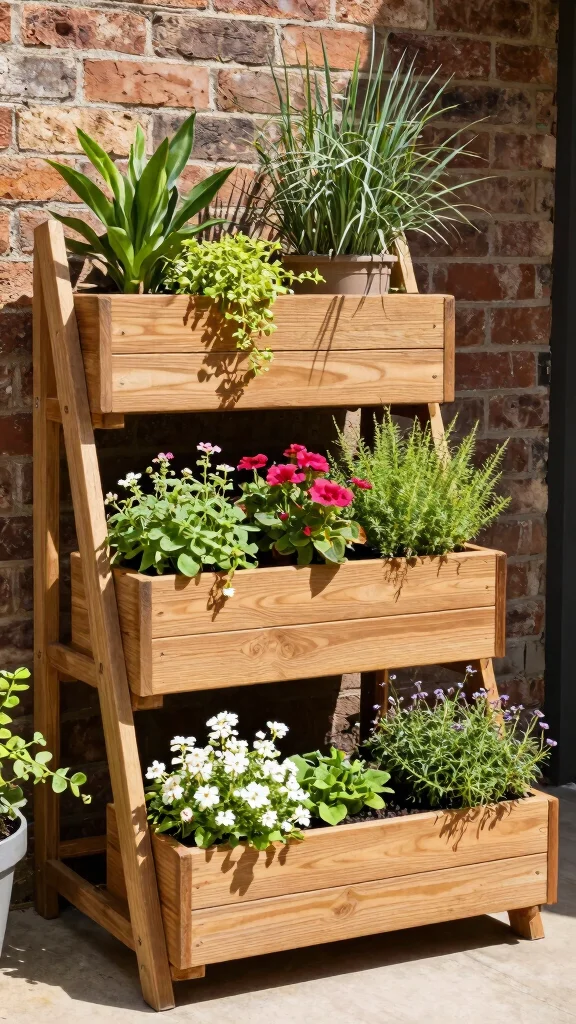 11 Wood Flower Pots Ideas Natural Texture - 11. Multi-Level Wooden Planters 1