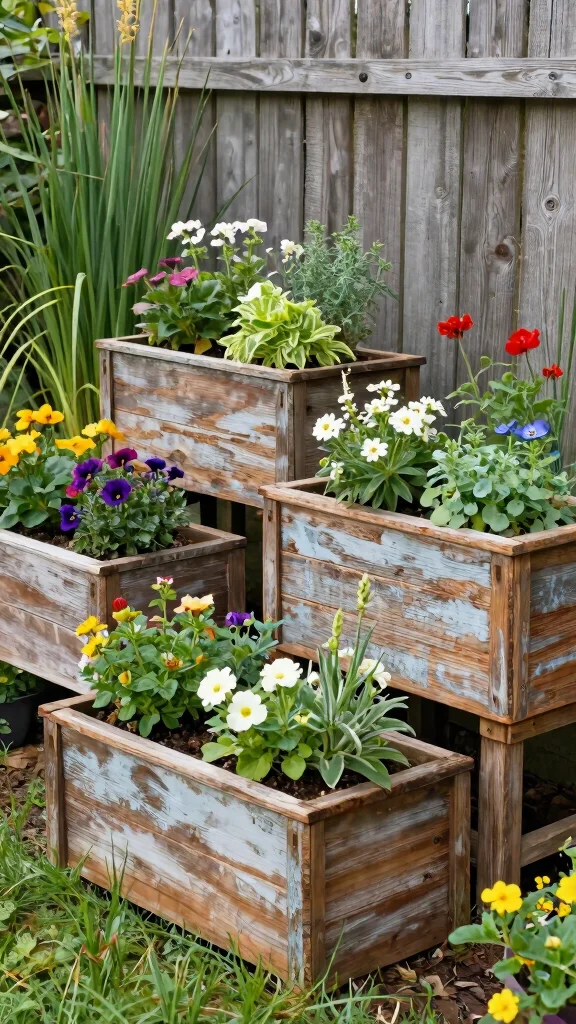 11 Wood Flower Pots Ideas Natural Texture - 2. Reclaimed Wood Planters 1