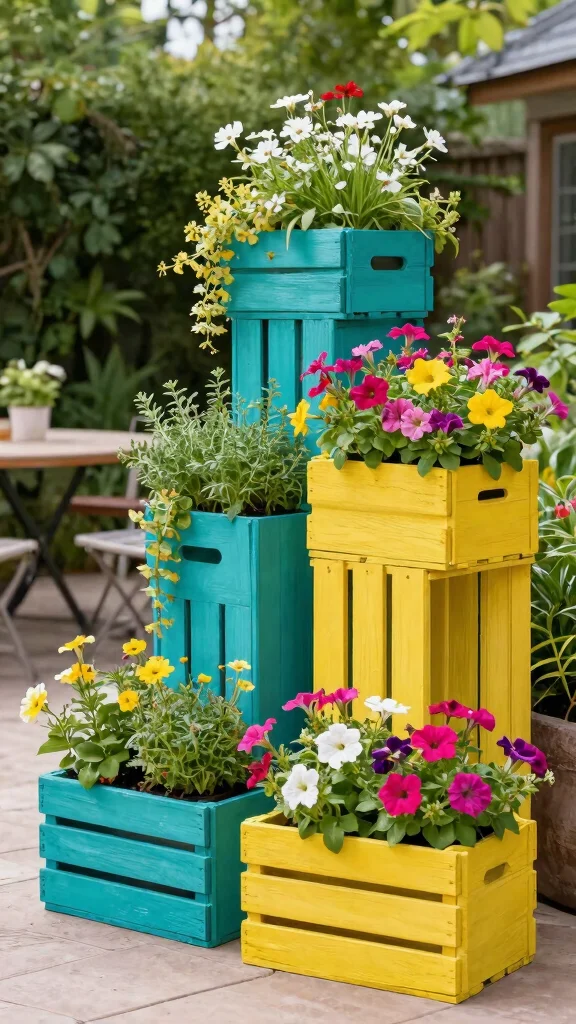 11 Wood Flower Pots Ideas Natural Texture - 3. Wooden Crate Planters 1