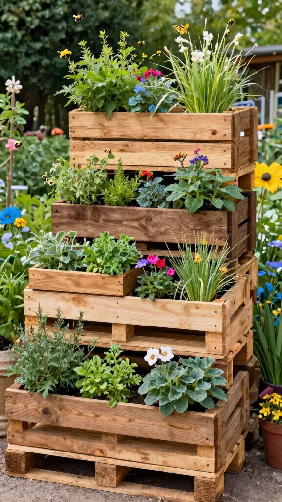 11 Wood Flower Pots Ideas Natural Texture - 7. Stacked Wood Planters 1