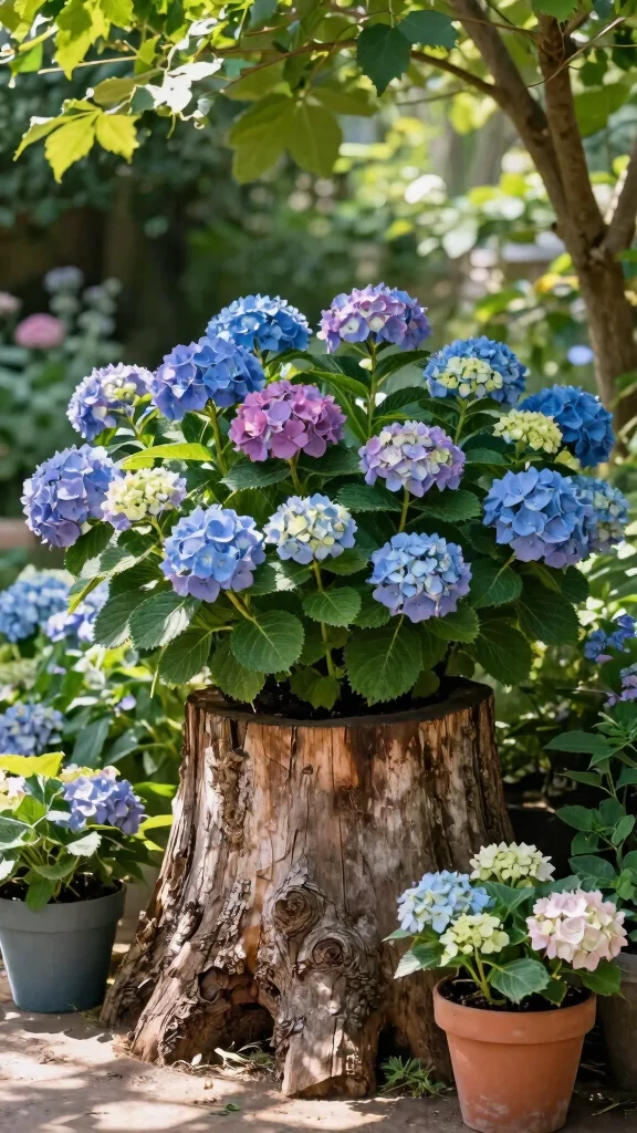 11 Wooden Flower Pots Ideas for Rustic Warmth - 3. Stump Planters 1