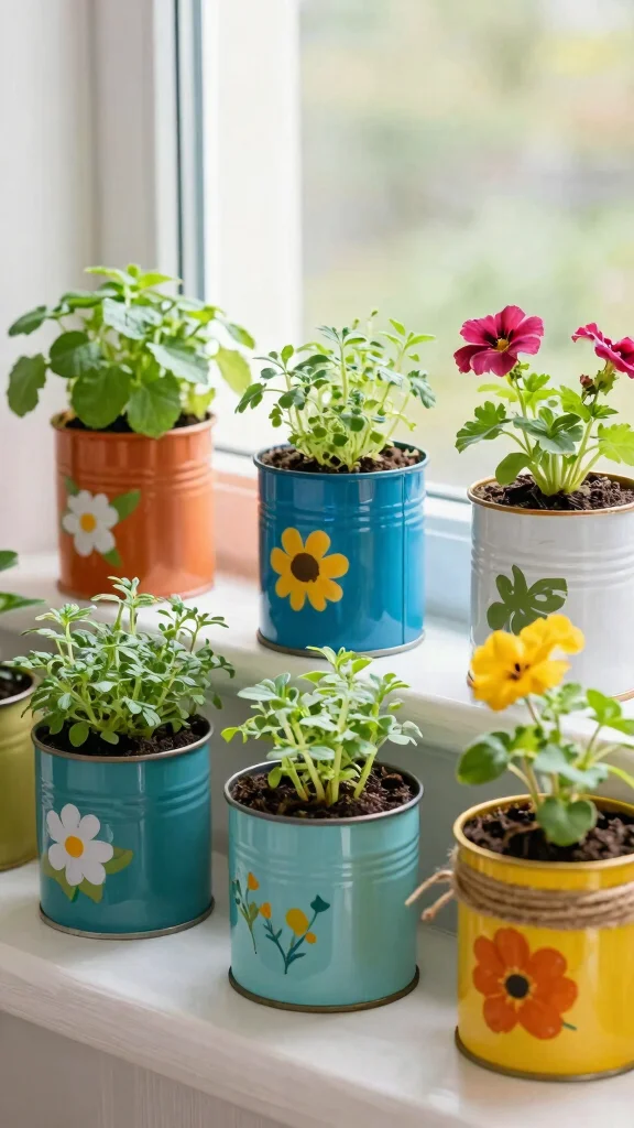 12 Cute Flower Pots Ideas Adorable Charm - 1. Upcycled Tin Can Planters 1