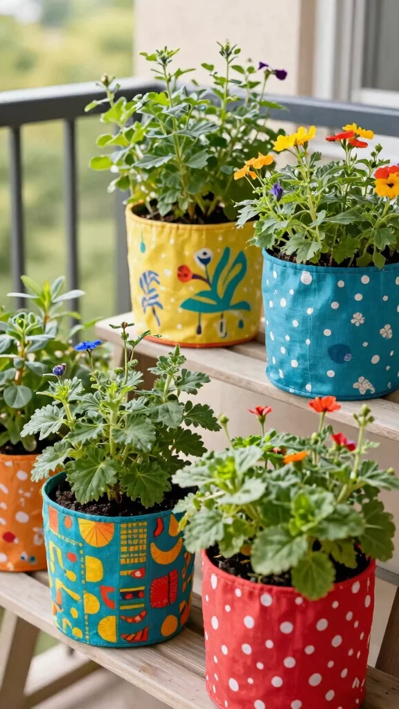 12 Cute Flower Pots Ideas Adorable Charm - 10. Fabric Planters 1
