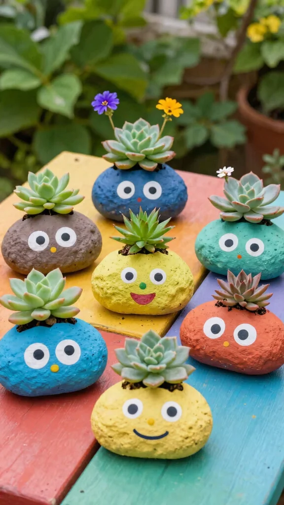 12 Cute Flower Pots Ideas Adorable Charm - 12. Painted Rocks as Planters 1