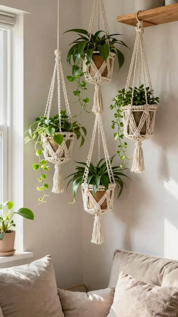 12 Cute Flower Pots Ideas Adorable Charm - 3. Hanging Macramé Planters 1