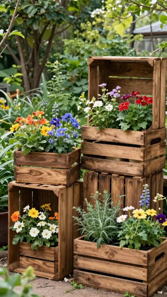 12 Cute Flower Pots Ideas Adorable Charm - 5. Repurposed Wooden Crates 1