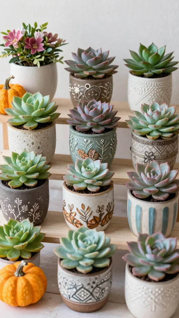 12 Decorated Flower Pots Ideas for Festive Flair - 12. Seasonal Succulent Displays 1