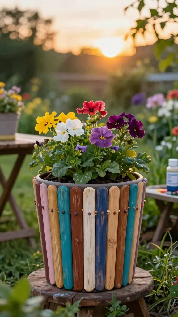12 Decorated Flower Pots Ideas for Festive Flair - 4. Paint Stick Planters 1