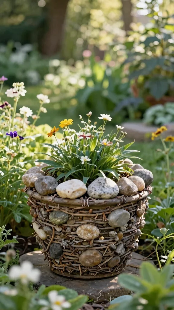 12 Decorated Flower Pots Ideas for Festive Flair - 6. Nature-Inspired Planters 1