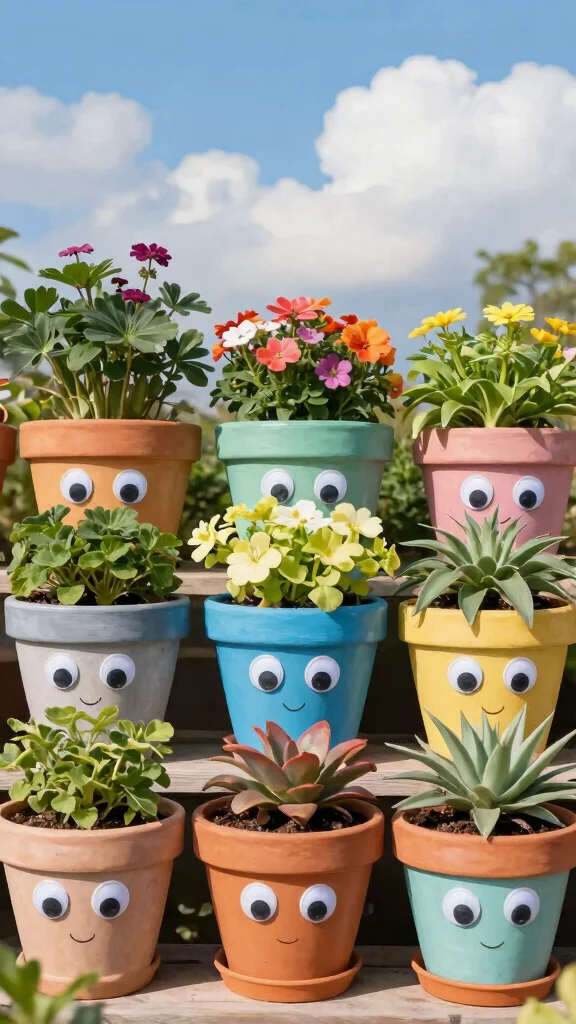 12 Decorated Flower Pots Ideas for Festive Flair - 7. Whimsical Character Pots 1