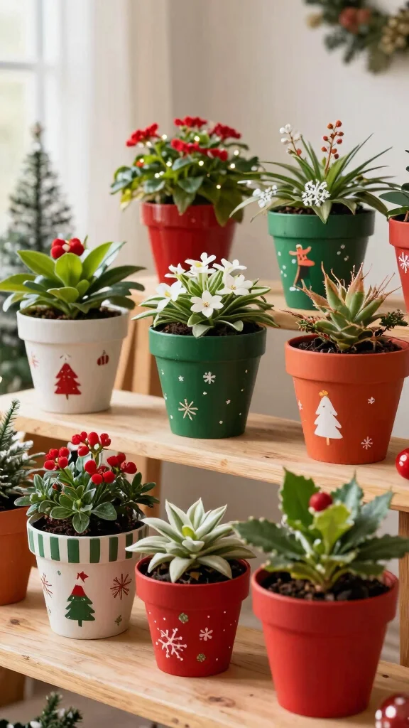12 Decorated Flower Pots Ideas for Festive Flair - 8. Holiday-Themed Pots 1