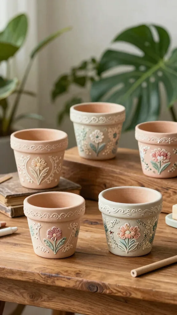 12 Decorated Flower Pots Ideas for Festive Flair - 9. Stenciled Elegance 1
