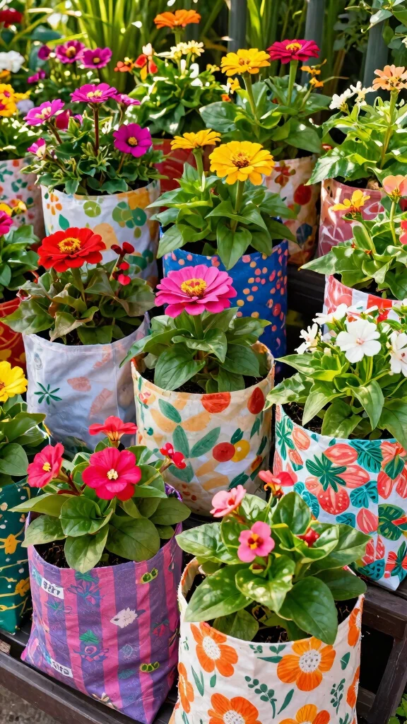 12 Flower Pots Outdoor Ideas for Vibrant Gardens - 7. Eco-Friendly Fabric Plant Bags 1