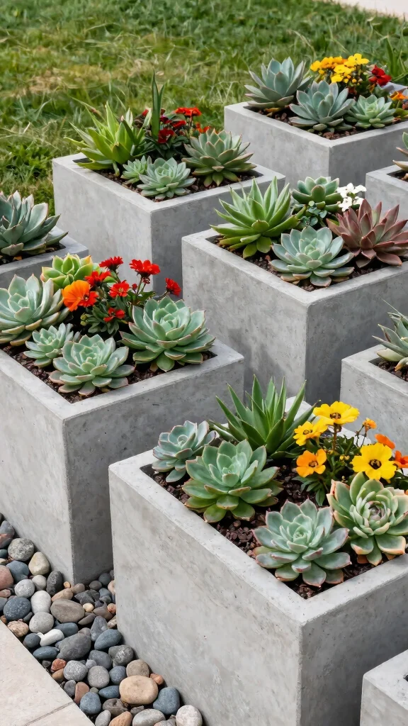 12 Flower Pots Outdoor Ideas for Vibrant Gardens - 8. Modern Concrete Planters 1
