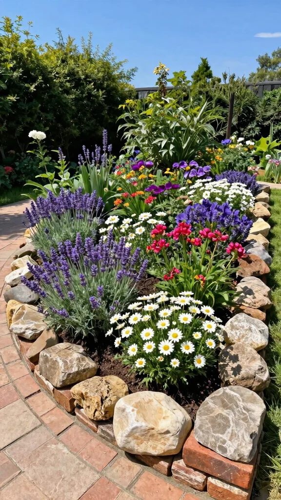 12 Flower Pots Outdoor Ideas for Vibrant Gardens - 9. Stone and Brick Flower Bed Edging 1