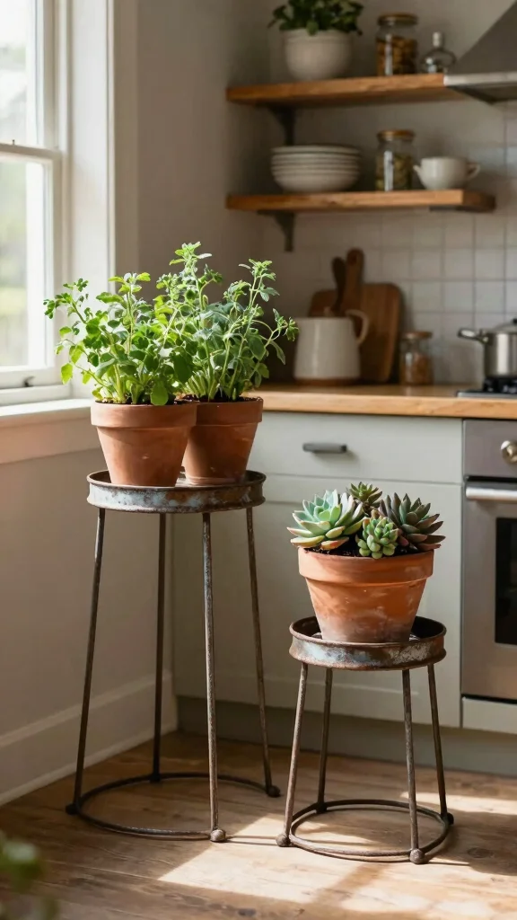12 Iron Plant Stand Ideas Ornate Details - 4. Rustic Farmhouse Charm 1