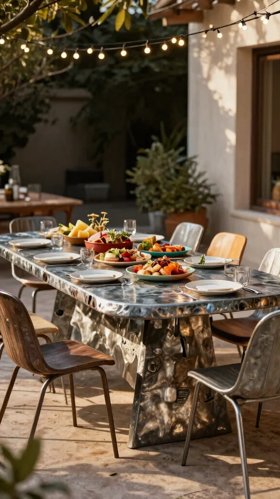 12 Metal Patio Furniture Ideas: Rustic Modern - 3. Recycled Metal Dining Table 1