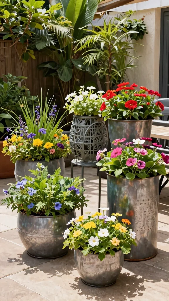 12 Metal Patio Furniture Ideas: Rustic Modern - 5. Creative Metal Planters 1