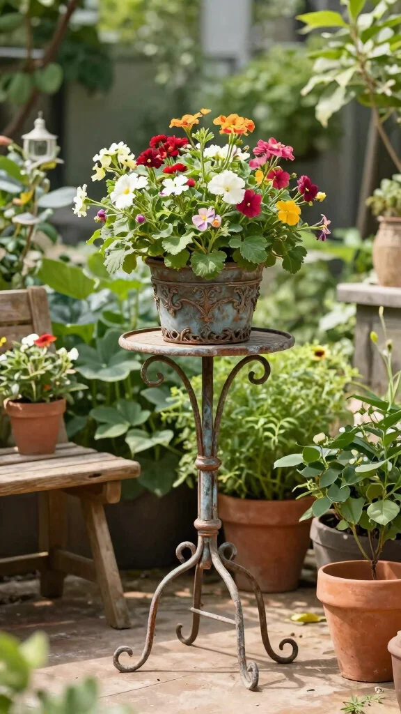 12 Metal Plant Stand Ideas Outdoor Durable - 1. Rustic Iron Plant Stand 1