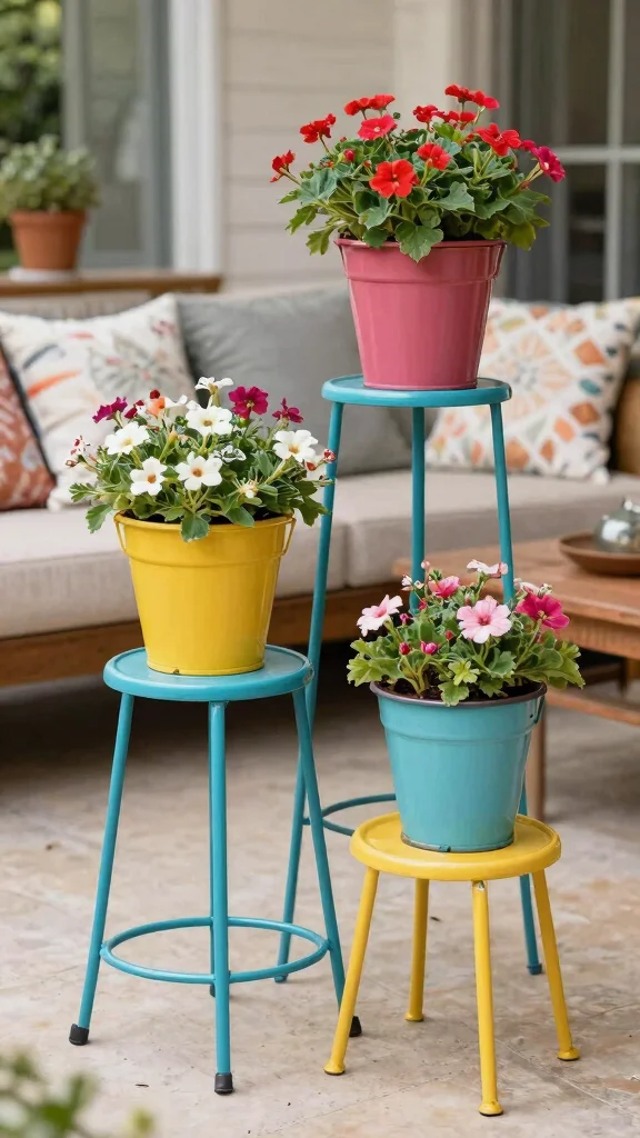 12 Metal Plant Stand Ideas Outdoor Durable - 10. Bold Painted Metal Plant Stands 1