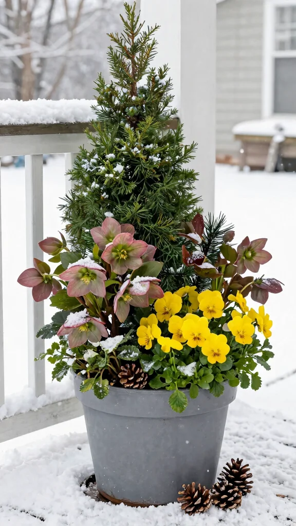 12 Mixed Flower Pots Ideas: Colorful Mix - 12. Winter Wonderland 1
