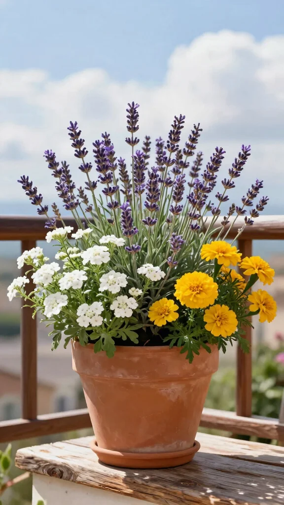 12 Mixed Flower Pots Ideas: Colorful Mix - 2. Elegant Lavender Dream 1