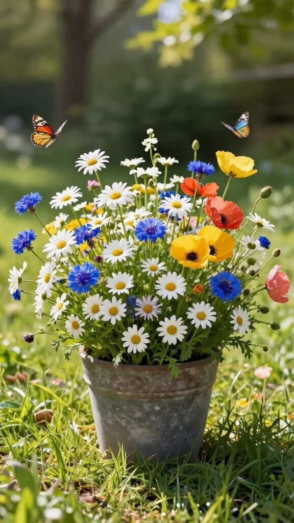 12 Mixed Flower Pots Ideas: Colorful Mix - 6. Whimsical Wildflower Mix 1