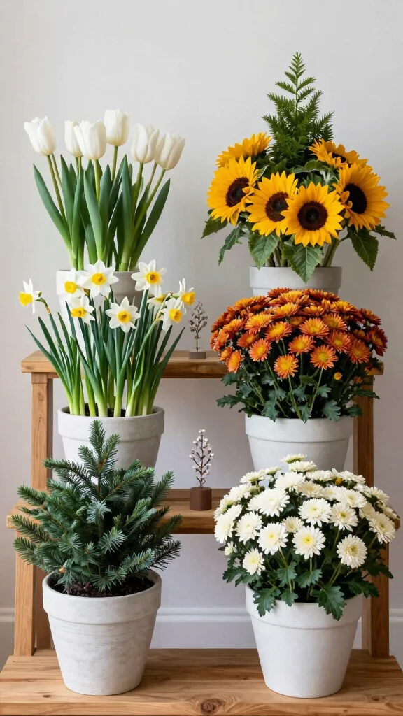 12 Mixed Flower Pots Ideas: Colorful Mix - 7. Seasonal Splendor 1