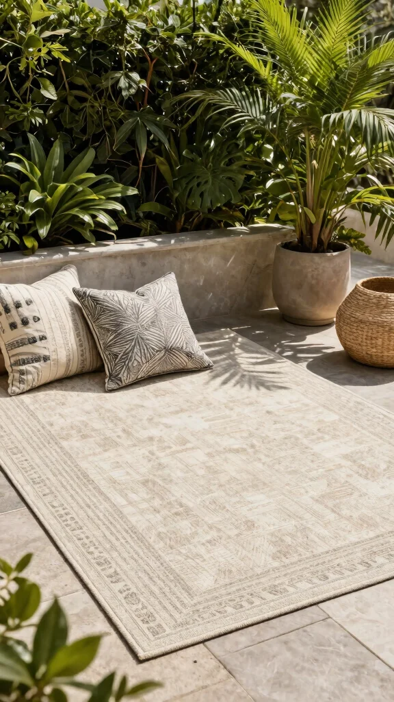 12 Outdoor Patio Furniture Ideas for Small Spaces - 12. Minimalist Outdoor Rugs 1