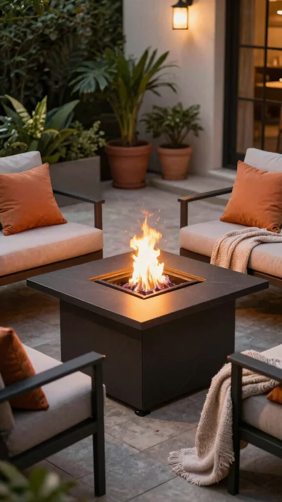 12 Outdoor Patio Furniture Ideas for Small Spaces - 8. Compact Fire Pit Table 1
