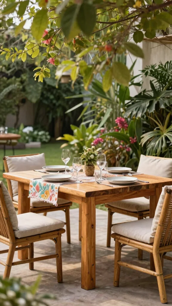 12 Outside Patio Furniture Ideas Weatherproof - 2. Teak and Bamboo Blend Dining Set 1