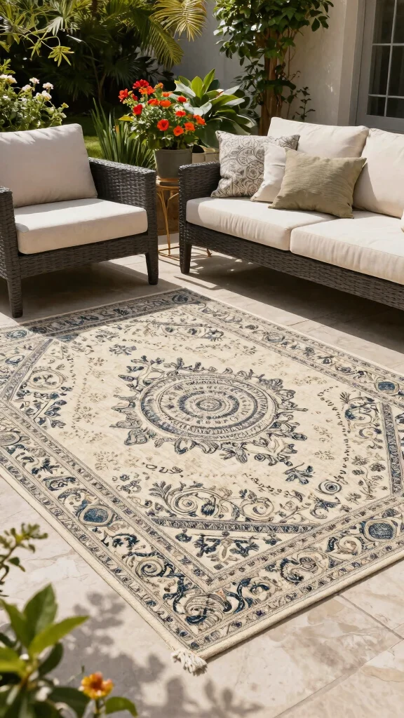 12 Patio Furniture Ideas for Stylish Outdoor Living - 6. Eco-Friendly Outdoor Rugs 1