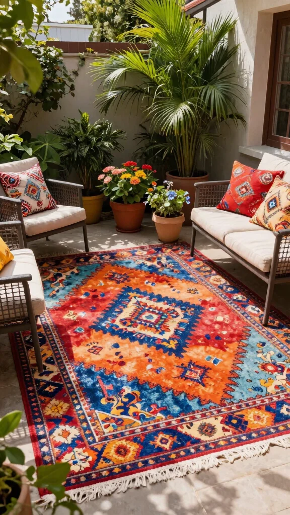 12 Patio Layout Ideas for Urban Gardening - 4. Customizable Outdoor Rugs 1