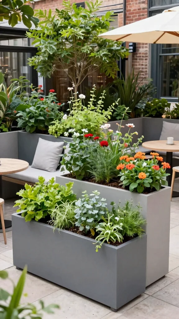 12 Patio Layout Ideas for Urban Gardening - 7. Elevated Planting Boxes 1